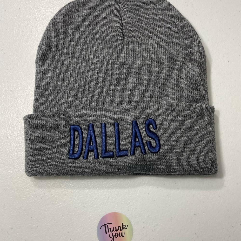 Dallas Gray Beanie with Blue Embroidery hat CB-W